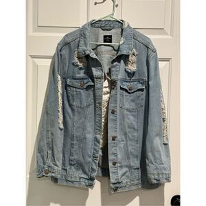 One 5 One Distressed Denim Jean Jacket Women's Size 2XL